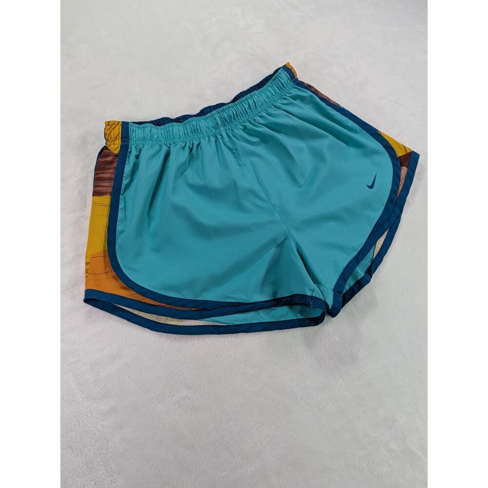 Nike Women's Tempo Dri-FIT Running Shorts Medium M Geo Print Teal Blue - Picture 2 of 12